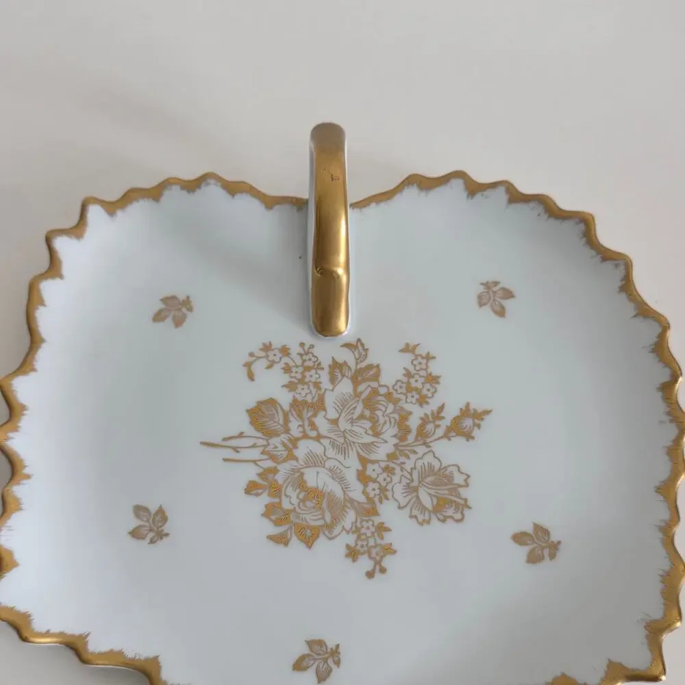 Royal Limoges France Handled Serving Plate Gold Floral Porcelain 7.5